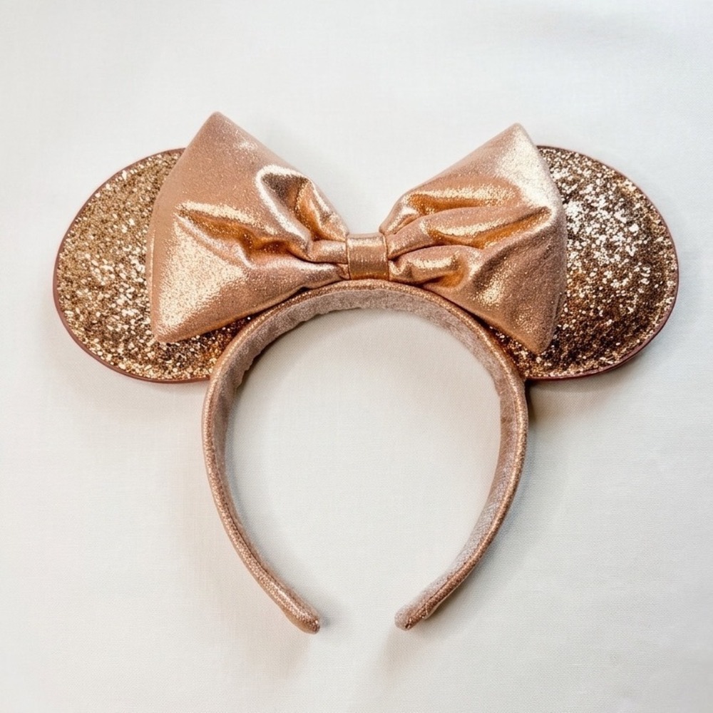 Disney Parks Minnie Mouse Rose‎ Gold Sequin Headband Bow Mouse Ears One Size